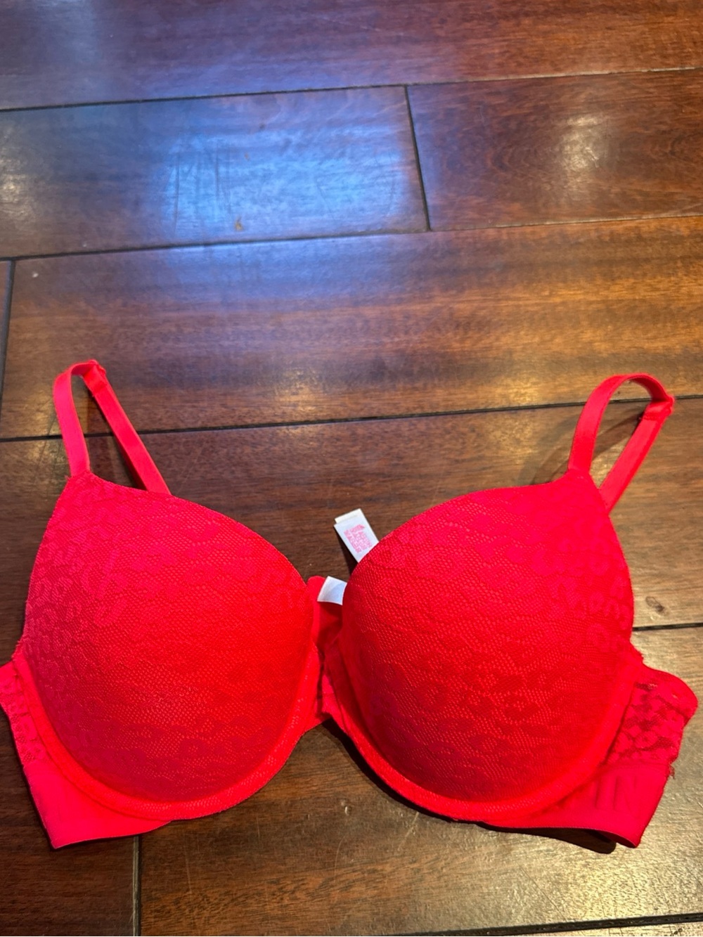 PINK Victoria's Secret Red/Pink Lace Push-Up Bra 36B